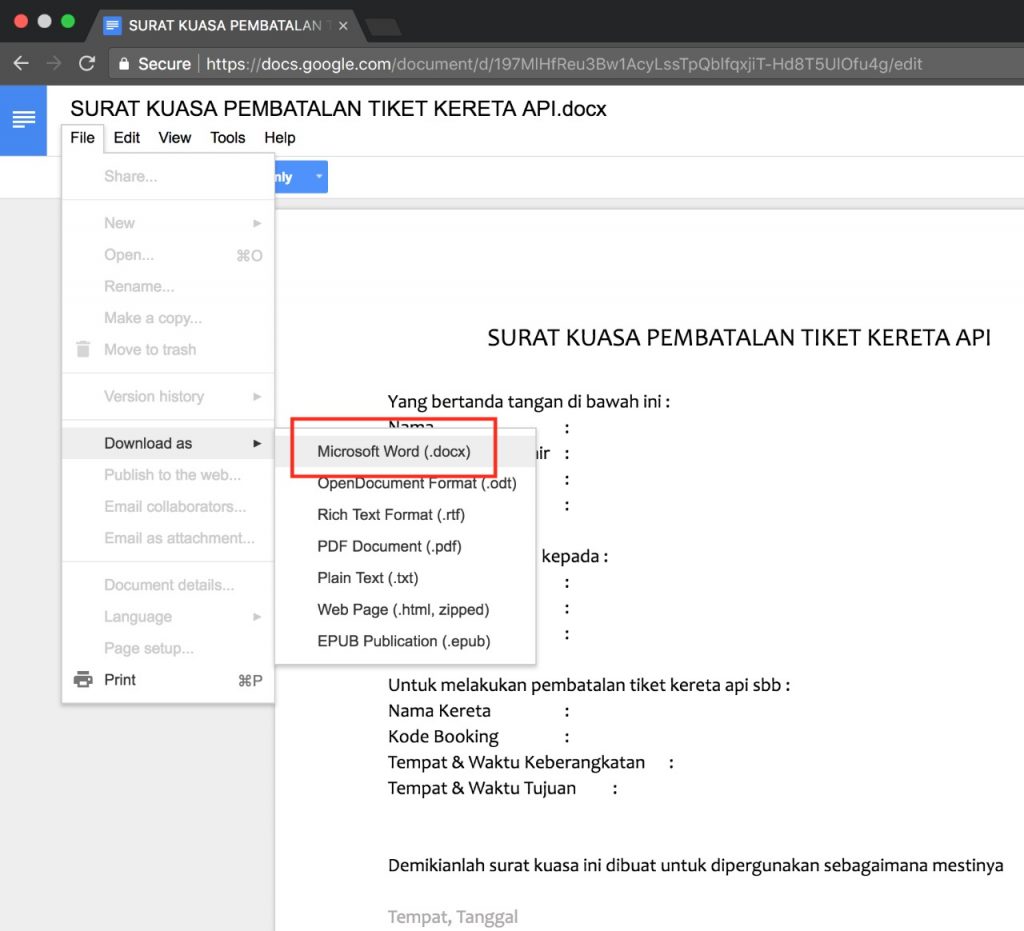 Cara download dokumen dari google docs